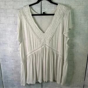 Torrid Womens top cream Crochet bohemian Flutter Sleeve Peasant fairy Plus size